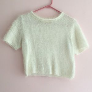 LF fuzzy white crop top